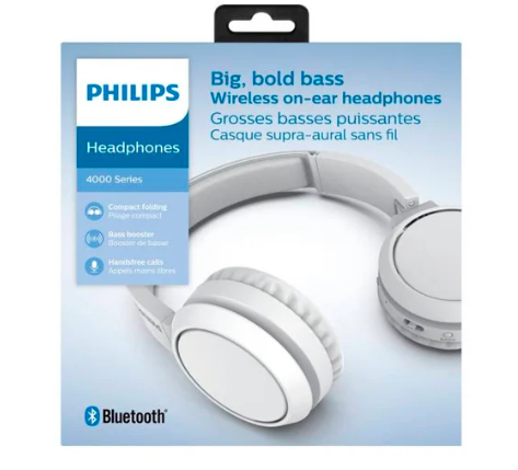 AUDÍFONOS PHILIPS ON-EAR TAH4205 BLUETOOTH C/MICRO 29HRS BLANCO