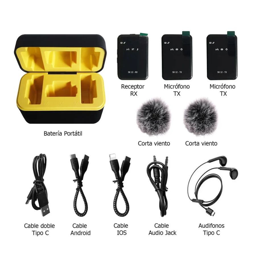 MICRÓFONOS INALÁMBRICOS 3 EN 1 TIPO C, IPHONE Y CÁMARA DSLR SX12