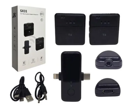 Micrófono Inalámbrico Solapa Tipo C y Lightning SX31 Doble Audio Para Smartphone