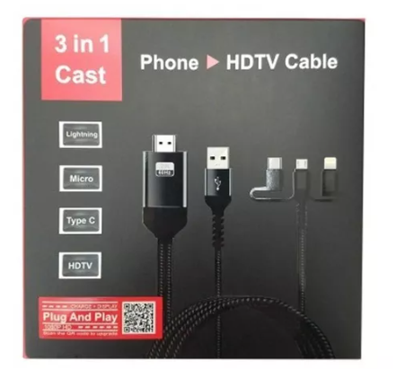 Cable Adaptador 3 En 1 Lightning Tipo C Android A Hdmi Hdtv