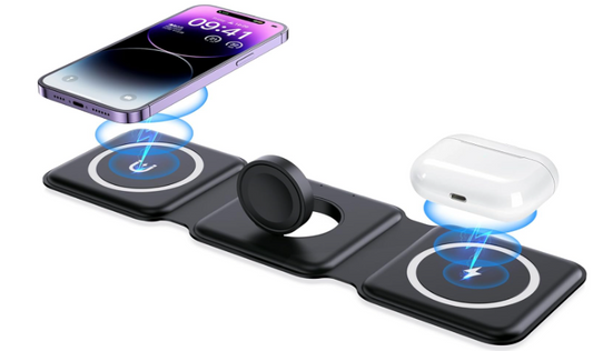 Cargador inalámbrico, cargador magnético plegable 3 en 1 Mag-Safe, estación de carga inalámbrica de viaje rápido para iPhone 15/14/13/12/Series, para iWatch