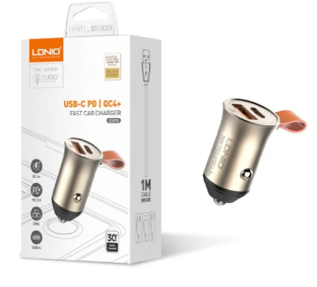 Cargador De Auto + Qc 4.0 + Cable Tipo C LDNIO C509Q Plomo