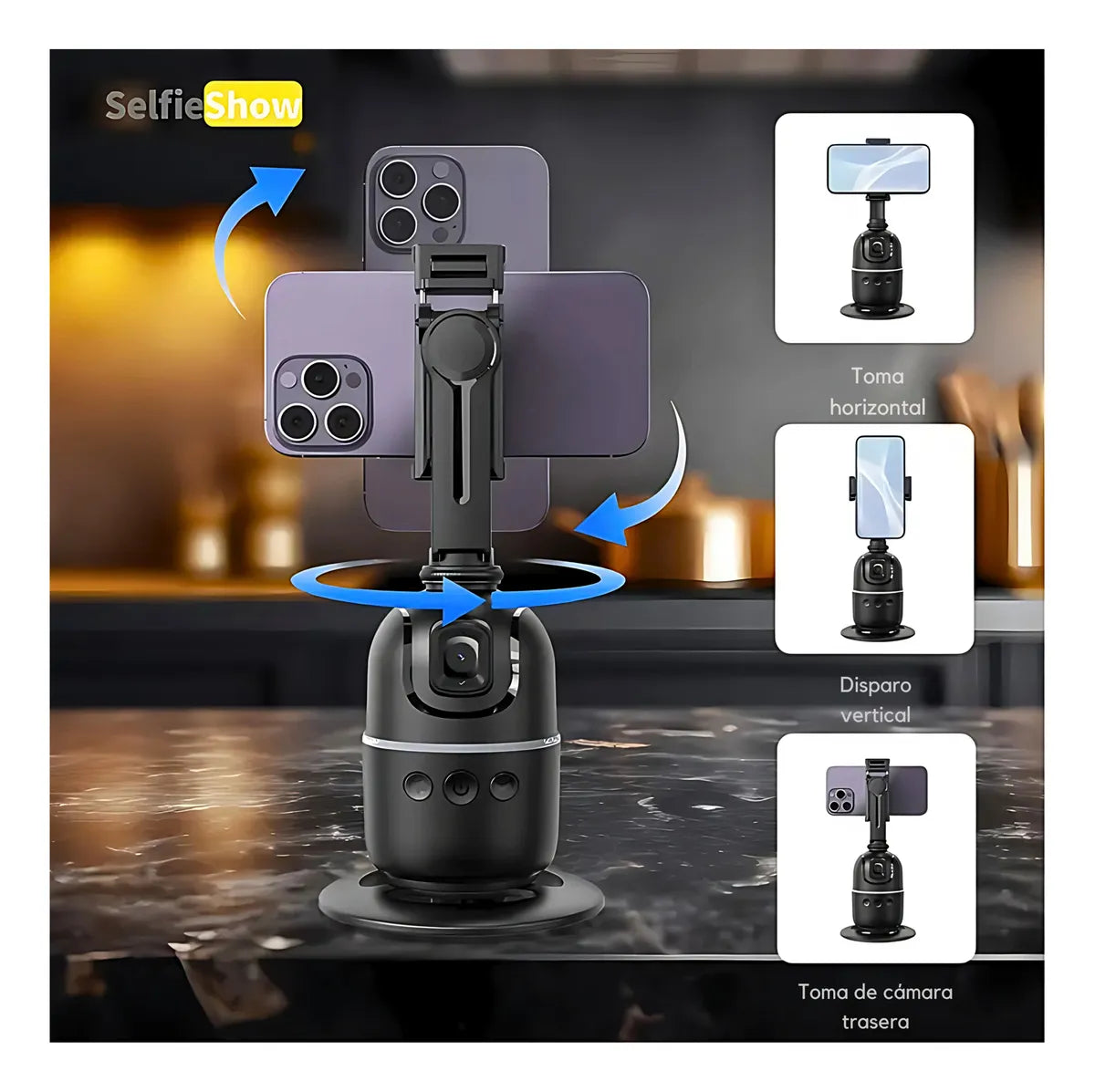 Gimbal Celular P03 Seguimiento Automático 360° Sin App Live Negro