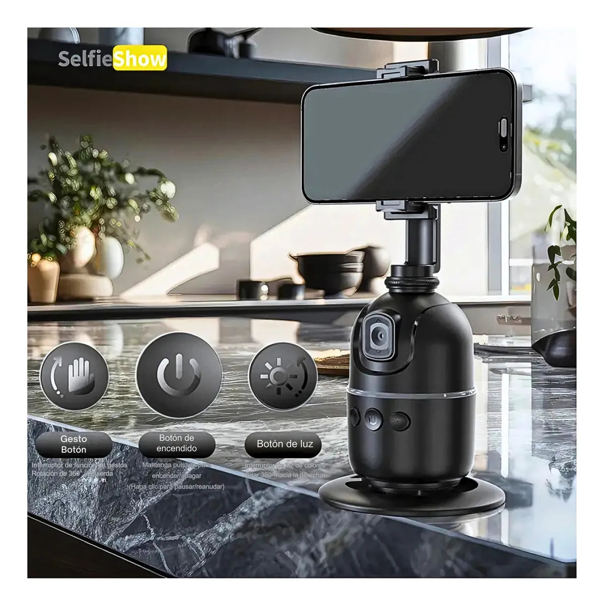 Gimbal Celular P03 Seguimiento Automático 360° Sin App Live Negro