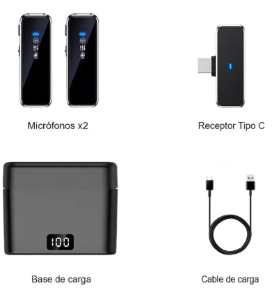 Micrófonos inalámbricos Dual K70 Pro Tipo C con base de carga